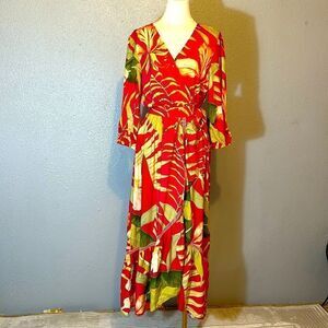 Powder women’s tropical dark rose color wrap dress size S
